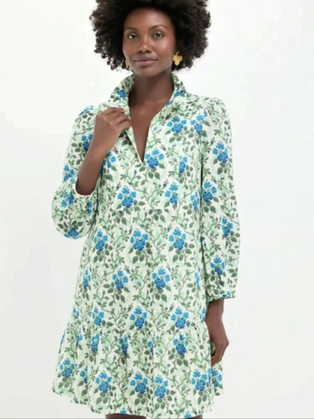Tuckernuck Floral Mini Dress in Cream & Blue Like New